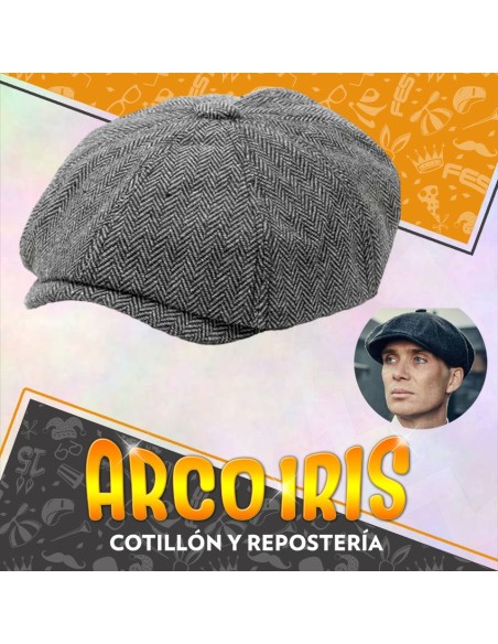 Gorro Boina Peaky Irlandesa Con Boton Arriba - Gris-escoces-rayas Party Store