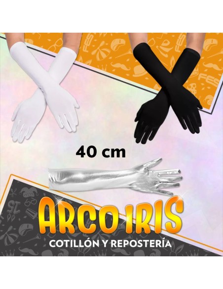 Guantes Largos Plata/negro/blanco 40 Cm - Emperatriz Party Store