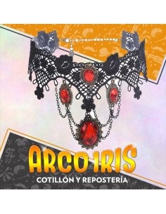 Collar Encaje Gotico Xu - Choker Gotico Negro Con Gemas Party Store