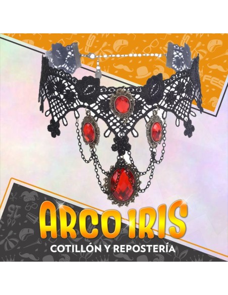 Collar Encaje Gotico Xu - Choker Gotico Negro Con Gemas Party Store