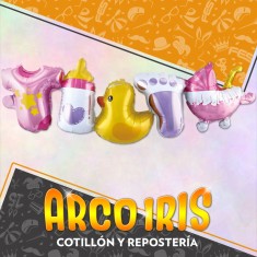 Mylar Guirnalda Baby Shower/animalito/cochesito/patita/mamadera/chiripa 1 Mt Globo Metalizado Papel Revelacion De Genero