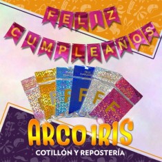 Banderin Feliz Cumpleanos Metal Importado +5-5% Holografico/gliter/metal/laser Con Stamping Promo Por Cantidad Varios Colores 2