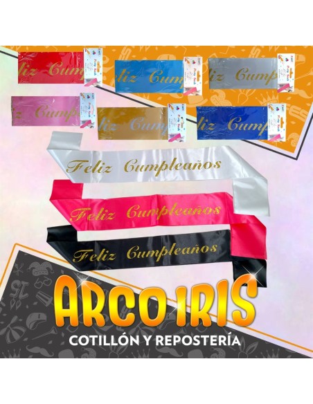 Banda Tela Feliz Cumpleanos - Varios Colores Rojo-rosa-fucsia-blanco-azul-gris-celeste-negro Xinyi Party Sash