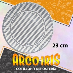 Plato Plata Rayas 23 Cm Redondo X 8 - Carton Navidad Festcopack