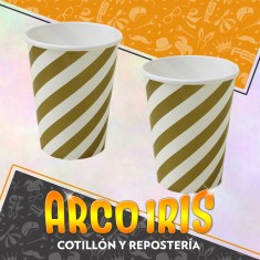 Vaso Rayas Oro 8 Onzas X 8 - Polipapel Navidad Festcopack
