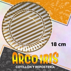 Plato Oro Rayas 18 Cm Redondo X 8 - Carton Navidad Festcopack