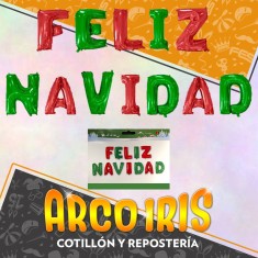 Mylar Set Feliz Navidad Frase Papa Noel Pinito Estrellas Dulce Globo Metalizado Papel