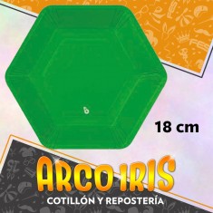 Plato Verde 18 Cm Hexagonal X 8 - Polipapel Navidad San Patricio Festcopack