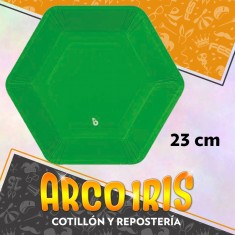 Plato Verde 23 Cm Hexagonal X 8 - Polipapel Navidad San Patricio Festcopack