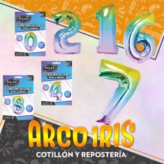Mylar 32 Numero Tornasolado X 5 Blister - 81 Cm Rainbow Pastel Globo Metalizado Papel