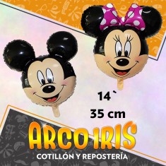 Mylar 14 Carita Impresa Raton/a Metal Xu - 35 Cm Mickey - Minnie Globo Metalizado Papel