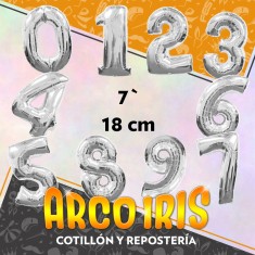 Mylar 07 Numero Metal X 10 - 18 Cm Plateado Globo Metalizado Papel