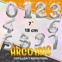 Mylar 07 Numero Metal X 10 - 18 Cm Plateado Globo Metalizado Papel