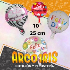 Mylar 10 Redondo Metal Xu +10-10% - Promo Por Cantidad Argentina Dorado/impreso/feliz Cumpleanos/feliz Dia/unicornio/circulo