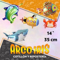 Mylar 14 Fondo De Mar Metal X 12 - 35 Cm Langosta/caballito/cangrejo/peces/delfin/pulpo/hipocampo/tiburon/unicornio De Mar/s