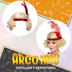 Peluca Charleston Rubia Con Vincha Y Pluma Xu - Party Store