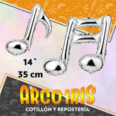 Mylar 14/16 Nota Musical Metal Xu - 35 Cm Corchea/doble Corchea Globo Metalizado Papel