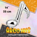 Mylar 14/16 Nota Musical Metal Xu - 35 Cm Corchea/doble Corchea Globo Metalizado Papel