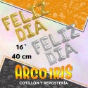 Mylar 16 Frase Feliz Dia Metal Xu - 8 Letras 40 Cm Dorada-plateada Globo Metalizado Papel