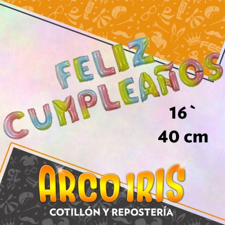 Mylar 16 Frase Feliz Cumpleanos Metal Xu - Tornasolado/plata/dorado/lunares 15 Letras 40 Cm Globo Metalizado Papel Dilax Tuk
