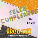 Mylar 16 Frase Feliz Cumpleanos Metal Xu - Tornasolado/plata/dorado/lunares 15 Letras 40 Cm Globo Metalizado Papel Dilax Tuk