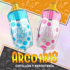 Mylar 16 Mamadera Metal Xu - 40 Cm Rosa/celeste Its A Boy Girl Revelacion