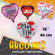 Mylar 18 Corazon Estampado Metal X 10 - 46 Cm Valentin Te Amo/te Quiero/feliz Cumple/kisses/varios Disenos Globo Metalizados