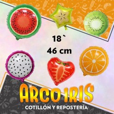 Mylar 18 Frutas Impreso Metal Xu - 46 Cm Arambola/frutilla/sandia/guaiaba/kiwi/naranja Globo Metalizado Papel