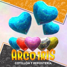 Mylar 18 Corazon Hologramado Xu - 46 Cm Valentin Tornasolado/degrade Varios Colores Globo Metalizado Papel