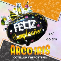 Mylar 26 Redondo Feliz Cumpleanos Metal Con Copas Y Botella Xu - 66 Cm Globo Metalizado Papel