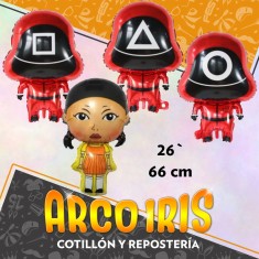 Mylar 26 Personajes Juego Calamar Metal Xu - 66 Cm Muneca Soldados Globo Metalizado Papel