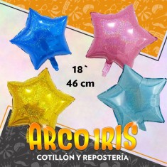 Mylar 18 Estrella Hologramado Xu - 46 Cm Tornasolado/degrade Varios Colores Globo Metalizado Papel