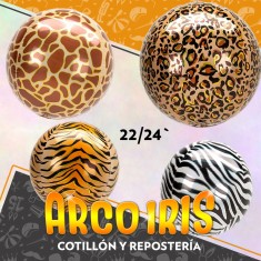 Mylar 22/24 Esfera 4d Metal Xu - Animal Print Varios Colores Globo Metalizado Papel