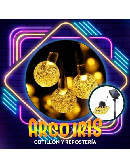 Luces Led Carga Solar Bolitas Cristal X 20 - Navidad Luz Blanca Calida