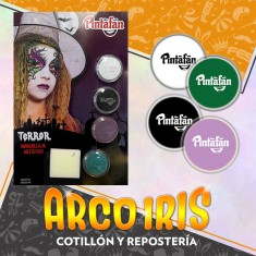 Maquillaje Pasta 2g X 4 Halloween 2 Con Esponja Blanco-negro-lila-verde-terror Pintafan 2