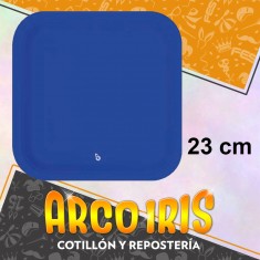 Plato Azul 23 Cm Cuadrado X 8 - Polipapel Festcopack