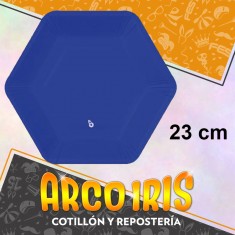 Plato Azul 23 Cm Hexagonal X 8 - Polipapel Festcopack