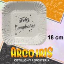 Plato Feliz Cumpleanos Plata Stamp 18 Cm Cuadrado X 8 - Carton Festcopack