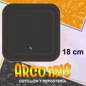 Plato Negro 18 Cm Cuadrado X 8 - Polipapel Festcopack