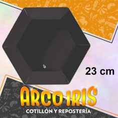Plato Negro 23 Cm Hexagonal X 8 - Polipapel Festcopack