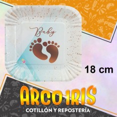 Plato Celeste 18 Cm Baby Stamp Cuadrado X 8 - Carton Festcopack