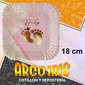 Plato Rosa 18 Cm Cuadrado Baby Stamp X 8 - Carton Festcopack