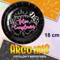 Plato Feliz Cumpleanos Negro Stamp 18 Cm Cuadrado X 8 - Carton Festcopack