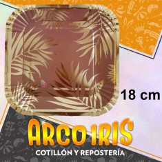 Plato Hojas Rosa Gold Stamp 18 Cm Cuadrado X 8 - Carton Festcopack