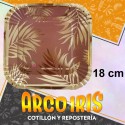 Plato Hojas Rosa Gold Stamp 18 Cm Cuadrado X 8 - Carton Festcopack