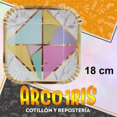 Plato Marmolado Multicolor Stamp 18 Cm Cuadrado X 8 - Pastel Multicolor Carton Festcopack