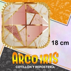 Plato Marmolado Rosa Stamp 18 Cm Cuadrado X 8 - Carton Festcopack