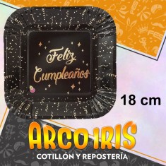 Plato Ondas Negro Stamp 18 Cm Cuadrado X 8 - Carton Festcopack