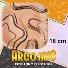 Plato Ondas Rosa Stamp 18 Cm Cuadrado X 8 - Carton Festcopack