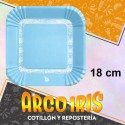 Plato Celeste Pastel 18 Cm Cuadrado X 8 - Polipapel Festcopack